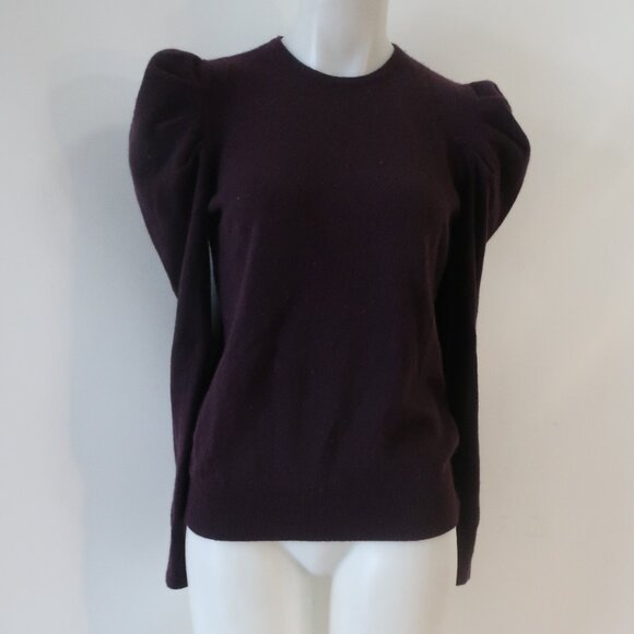 Womens Neiman Marcus Eggplant Puff Sleeve Pure Cashmere Sweater M - Picture 4 of 13